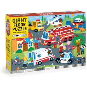 Mudpuppy Rescue Vehicles â€“ 48 Piece Giant Floor Jigsaw Puzzle Featuring A Colorful Scene of Different Kinds of Rescue Transportation Vehicles and Adorable Rescue Characters
