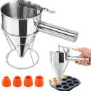 Stainless Steel Pancake Batter Dispenser with Squeeze Handle and Multi-Nozzle, Funnel Cake Dispenser with Stand, Heavy Duty Baking Tool for Cake Pancakes Cupcakes(SIZE:S,600ml / 21 oz)