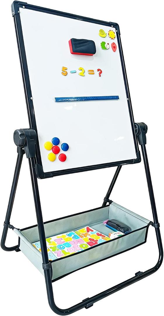 ADDXINHDry Erase Easel Whiteboard 18'' x 24 ''Double Sided Magnetic Art White Board Height Adjustable U-Stand for Home Office whiteboard (Black)