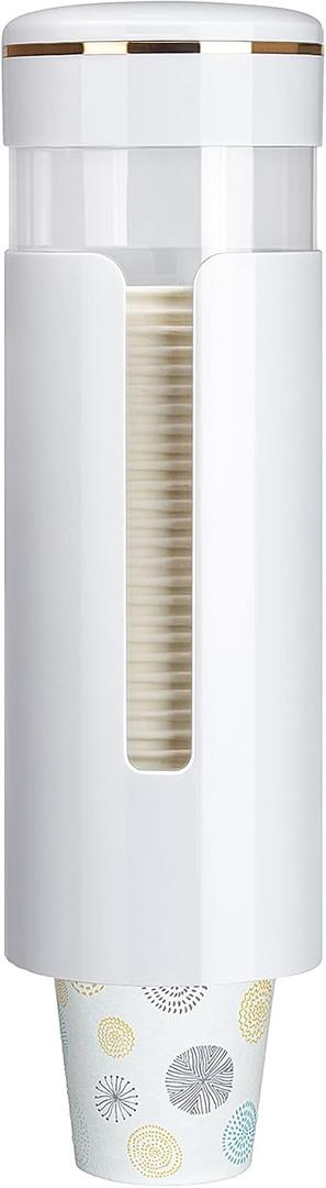 Cup Dispenser, Wall Mount Water Cooler Cup Dispenser fits 4-7 oz Disposable Paper and Plastic Cups, Pull Type Cup Holder for Bathroom, Office, Break Room, Gym, White