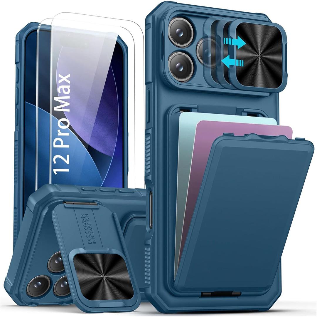 SSLOTSCASE for iPhone 12 Pro Case with 2X Screen Protector, Light Blue