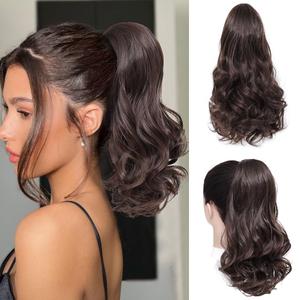 16 Inch Ponytail Extension Drawstring Ponytail for Women Curly Wavy Pony Tails Hair Extensions Synthetic Ponytails Hairpieces for Daily Use-Dark Brown