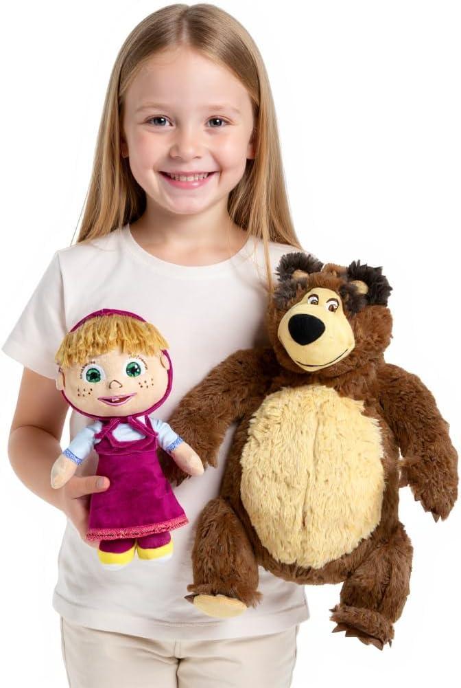 Masha and the Bear Official Plush Toy Set – 10" Masha & 15" Bear Stuffed Animals – Cuddly Gift for Kids – Dolls from Hit Animated Series – Collectible Playset for Girls & Boys