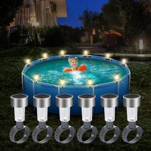 Pool Lights for Above Ground Pools, Energy Saving Waterproof LED Pool Solar Lights, Warm White Light at Night Decor for Frame Swimming Pools, Trampoline, Pool Enclosure Lighting Decor (6PCS) (Clear)