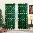 Karseteli Christmas Curtains for Living Room, Luxury Snowflake Gold Foil Print Curtains, Rod Pocket Window Drapes Decorations for Bedroom and Home Decor, 2 Panels Foliage Green 52W x 63L