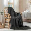 Muslin Fringe Blanket for Adults 100% Cotton 4-Layer Gauze Cloud Soft Breathable Lightweight All Season Throw Blanket for Bed Couch Sofa Office (Dark Grey, Twin XL 66" 90")