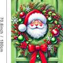 3 x Christmas Door Banner Set 35x71 Inch Santa Claus with Red Ribbon and Green Ornaments Home Porch Decoration Front Door Wall Hanging Party Holiday Outdoor Decoration