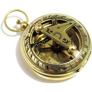 THOR INSTRUMENTS Brass Push Button Direction Sundial Compass - Pocket Sundial Compass Rustic Vintage Home Decor Gifts