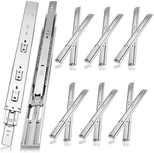 20 inch Drawer Slides 6 Pairs (12pcs) Soft Self Close 3 fold Full Extension Ball Bearing Cabinet Drawer Glides Side Mount for Dresser, Cabinet, Kitchen 100 LB Capacity 20" Silver