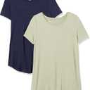 Amazon Essentials Women's Short-Sleeve Scoopneck Tunic, Pack of 2, Navy/ Sage Green, X-Small
