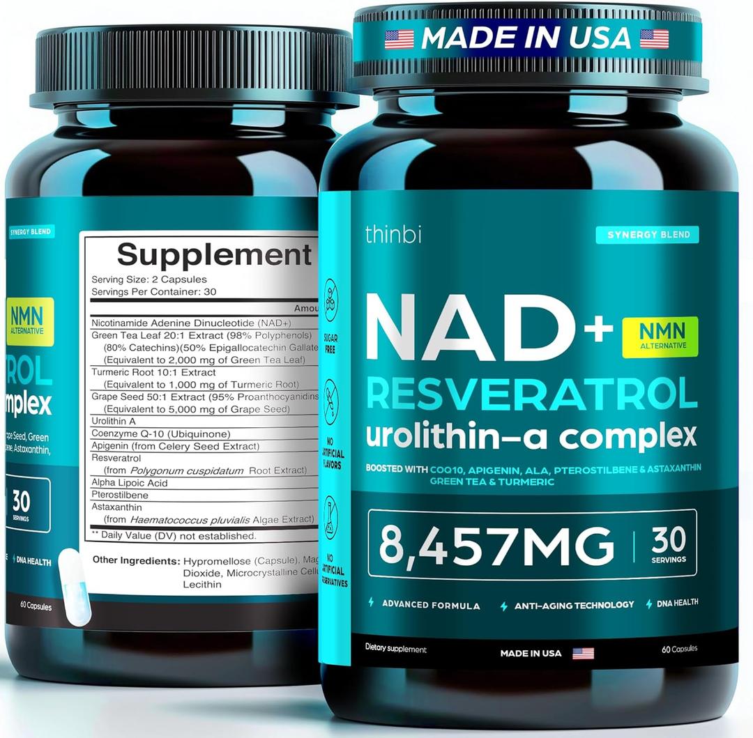 NAD Supplement 8,457 mg Extra Strength NMN Alternative Liposomal, Green Tea + Astaxanthin for Women & Men, Resveratrol, CoQ10, Alpha Lipoic Acid  Energy Anti-Aging,Cell Regeneration 30-Day