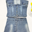 Denim Two Piece Crop Tops & Mini Skirts - Blue / XL