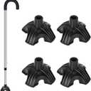4 Pack Cane Tips, Crutch Tips Self Standing Cane Base for Most Walking, Non-Slip Replacement Rubber Cane Tip, Heavy Duty 4 Prong Rubber Cane Foot Pad (Black)