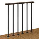 Deck Metal Porch Guard Rail Kit with Balusters - 2 Section Wrought Iron Flat Railing with Wooden Top for Outdoor Deck, Porch, and Balcony (34 in. H x 2.7 ft. W) (Rustic Brown+Black)