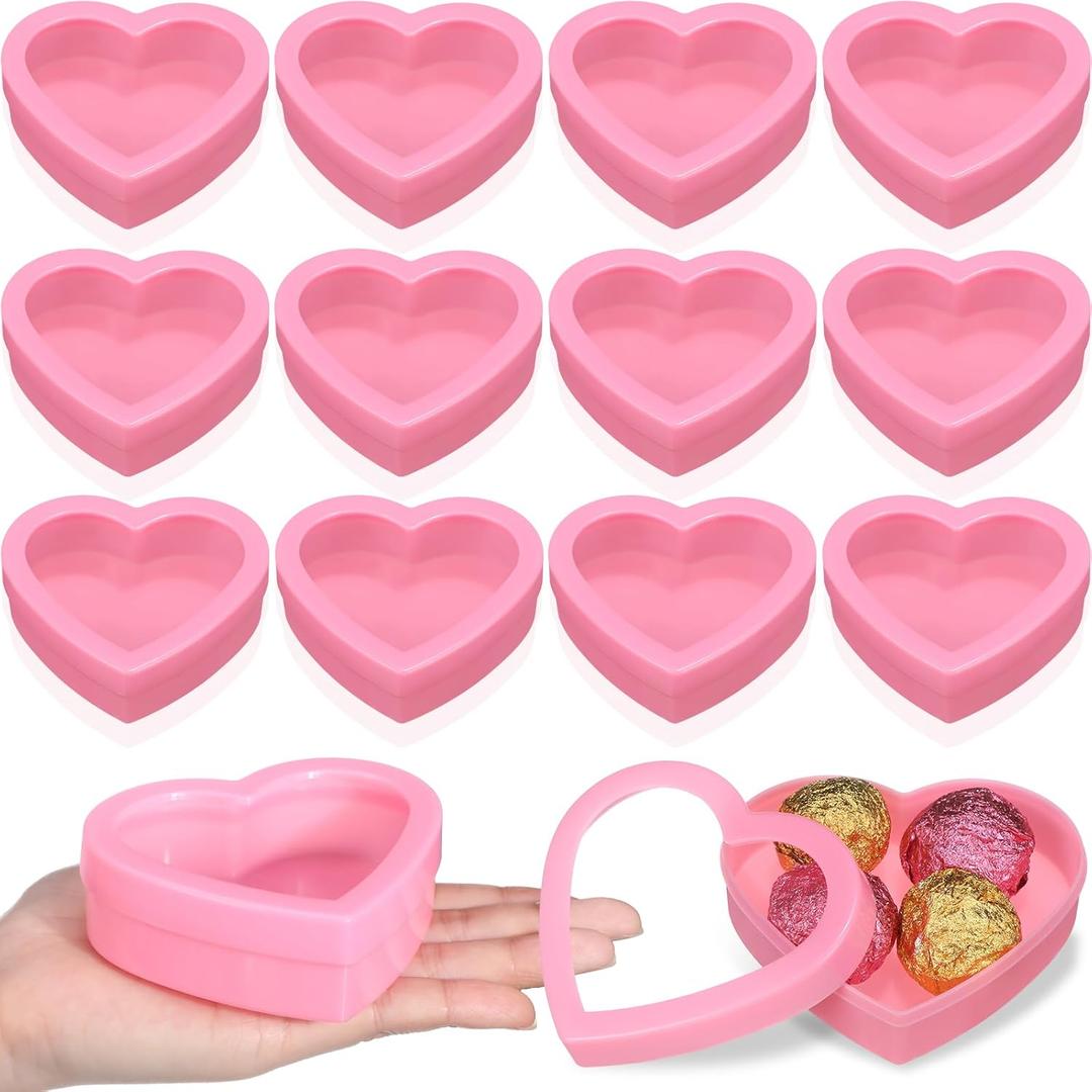 Wesiti 12 Pcs Small Heart Shaped Boxes with Window Valentine's Day Gift Boxes Plastic Storage Container for DIY Projects Presents Candy Jewelry Mother's Day Gifts (3.5 x 3 x 1.2 Inch,Pink)