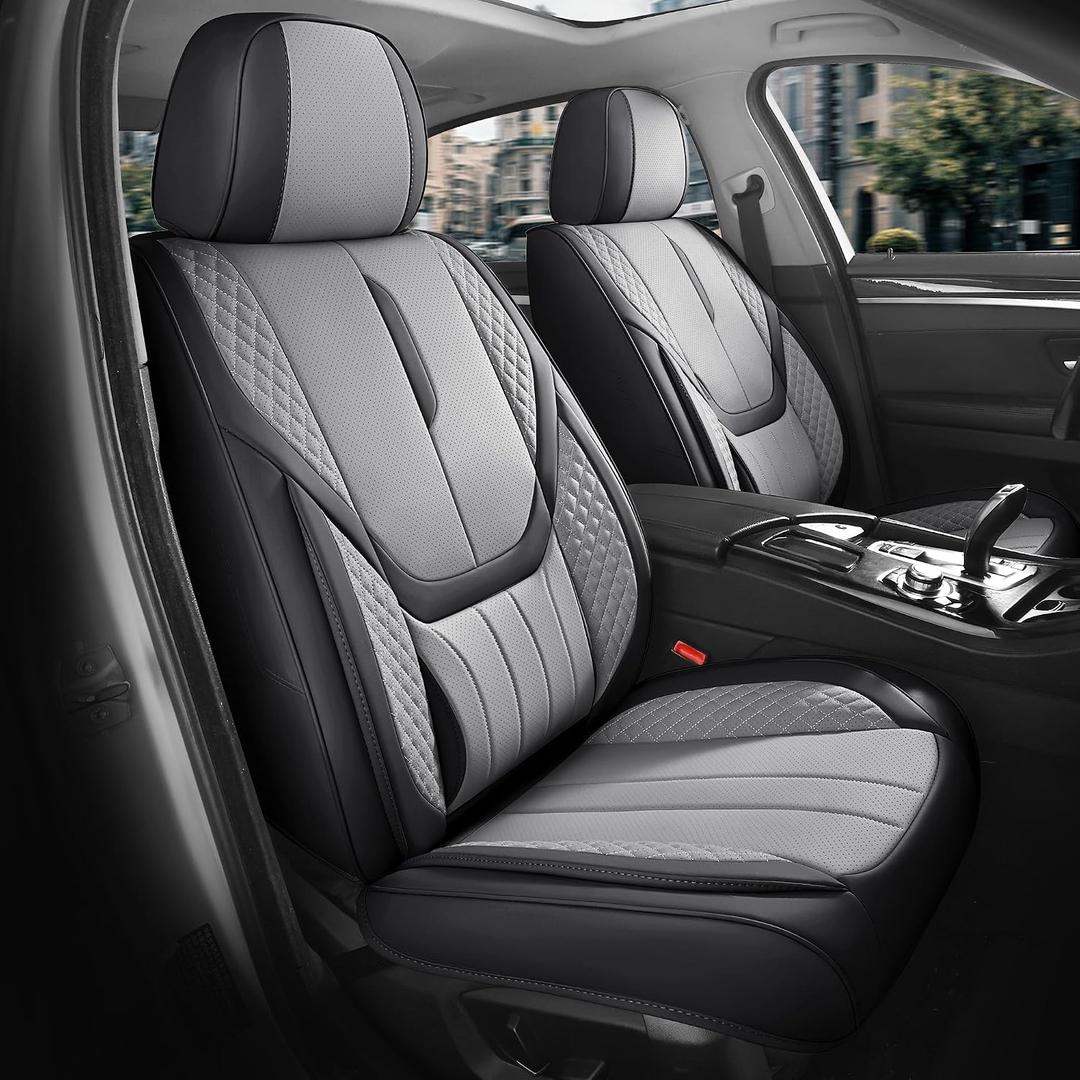 Car Seat Covers Full Set - Universal Seat Covers for Cars SUV Truck Faux Leather Automotive Seat Covers, Breathable & Waterproof Front and Rear Seat Protectors, Fit for Most Cars-BlackGrey