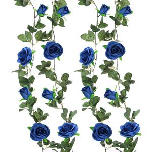 Felice Arts 2 Pack Royal Blue Artificial Rose Vine Each 6.5FT Fake Flower Garland Hanging Rose Garland for Wedding Flowers Table Arrangement Birthday Ceremony Room Graduation Decor