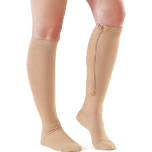 2 Pairs Medical Zipper Compression Socks 15-20mmHg for Women&Men, Knee High Compression Stockings (Large, Beige)
