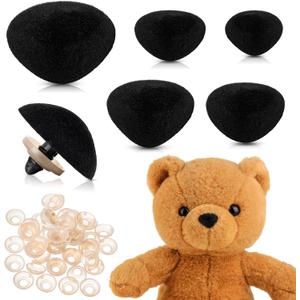 Chengu 100 Pcs Plastic Animal Safety Noses for Crochet Flocking Toy Noses with Washers 15 mm, 18, 22, 24, 30, for Craft Doll Puppet Plush Bear Accessories(Black)