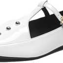 Women's Pointed Toe Rivet T-strap Flats with Adjustable Buckle Fashionable Patent Leather Comfortable Non-slip Low Chunky Heel Gladiator Flats for Party Dance Daily Dating (8)