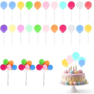 Jeffdad 30Pcs Colorful Balloon Cake Topper Round Cupcake Toppers DIY Cake Insert Topper Cake Balls Decorations for Wedding Birthday Baby Shower Cake Decoration