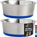 GORILLA GRIP Set of 2 Dog Bowls, Heavy Duty Metal Food and Water Bowl for Feeding Dogs and Cats, Dishwasher Safe, Rust Resistant Stainless Steel, BPA Free Rubber Base, Holds 2 Cups (16 fl oz), Blue