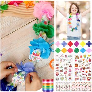Waydress 24 Set Hawaiian Birthday Candy Lei Making Kit Include 24 Pcs Birthday Candy Lei Tubing Supplies with Flower Petal Birthday Stickers Ribbon for Party Birthday Gift Favor