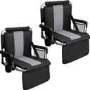 ALPHA CAMP Stadium Seat Chair for Bleachers with Back & Arm Rest (Black Grey-2pcs)
