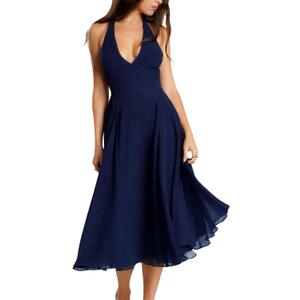 YMDUCH Women's Sexy Sleeveless Halter V Neck Mesh Sheer A-line Cocktail Party Midi Dresses, M