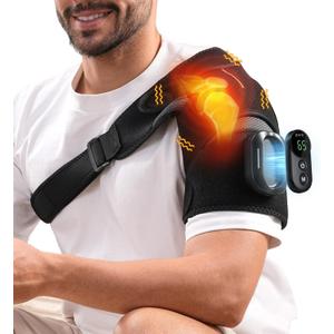 Cordless Shoulder Heating Pad with Detachable Remote, 5 Heat and 5 Vibration Heated Shoulder Wrap, Shoulder Brace Massager for Pain Relief, Warm Gifts for Women Men