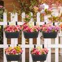Foraineam 6 Pack Hanging Flower Pots, Metal Iron Hanging Planter Plant Pot Holders for Railing Fence Balcony, Black Hanging Bucket Pots Outdoor Porch Decors with Detachable Hooks and Drain Holes