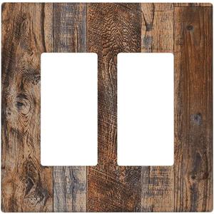 Rustic Brown Wood Grain 2 Gang Wall Plate Cover Double Rocker Light Switch Cover Decorative GFCI Receptacle Cover Electrical Switchplate for Bathroom Bedroom Decor 4.5 X 4.6 IN