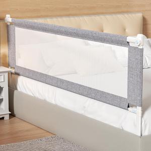 Bed Rail for Toddlers, 1-Piece Height Adjustable Bed Guard Rail for Kids, Baby Safety Side Protector for Twin, Full, Queen, and King Beds (Gray, 1 Side:82.7")
