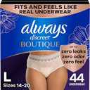 Always Discreet Boutique Women's Maximum Protection Incontinence & Postpartum Underwear, Large, Pink, 44 Count (2 Packs of 22)