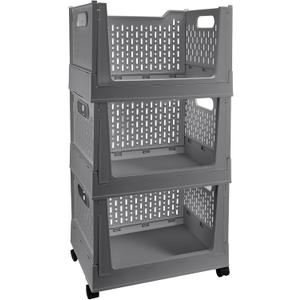 Stackable Plastic Storage Bins, 3 Pack Foldable Closet Organizers and Storage Basket with Wheels, Collapsible Drawer Shelf Storage Box Container for Office Bedroom Closet Wardrobe Kitchen Bathroom