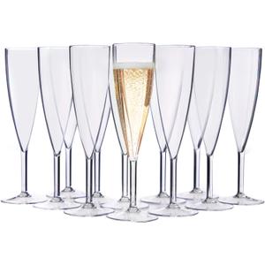 US Acrylic Plastic Reusable Champagne Flute (Set of 12) Clear 5oz Stems | BPA-Free, Shatterproof, Made in USA | Top-Rack Dishwasher Safe
