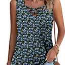 KISSMODA Womens Summer Tank Tops Casual Sleeveless Solid Printed Tunic Top Loose Fit V Neck Shirts (Blue, L)