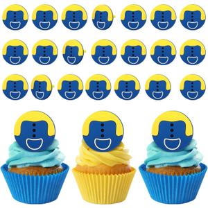 48 Pcs Yellow Jeans Cartoon Cupcake Ring Birthday Party Favor Decorations Yellow Jeans Cake Topper Ring Cartoon Cupcake Topper for Birthday Party Decorations