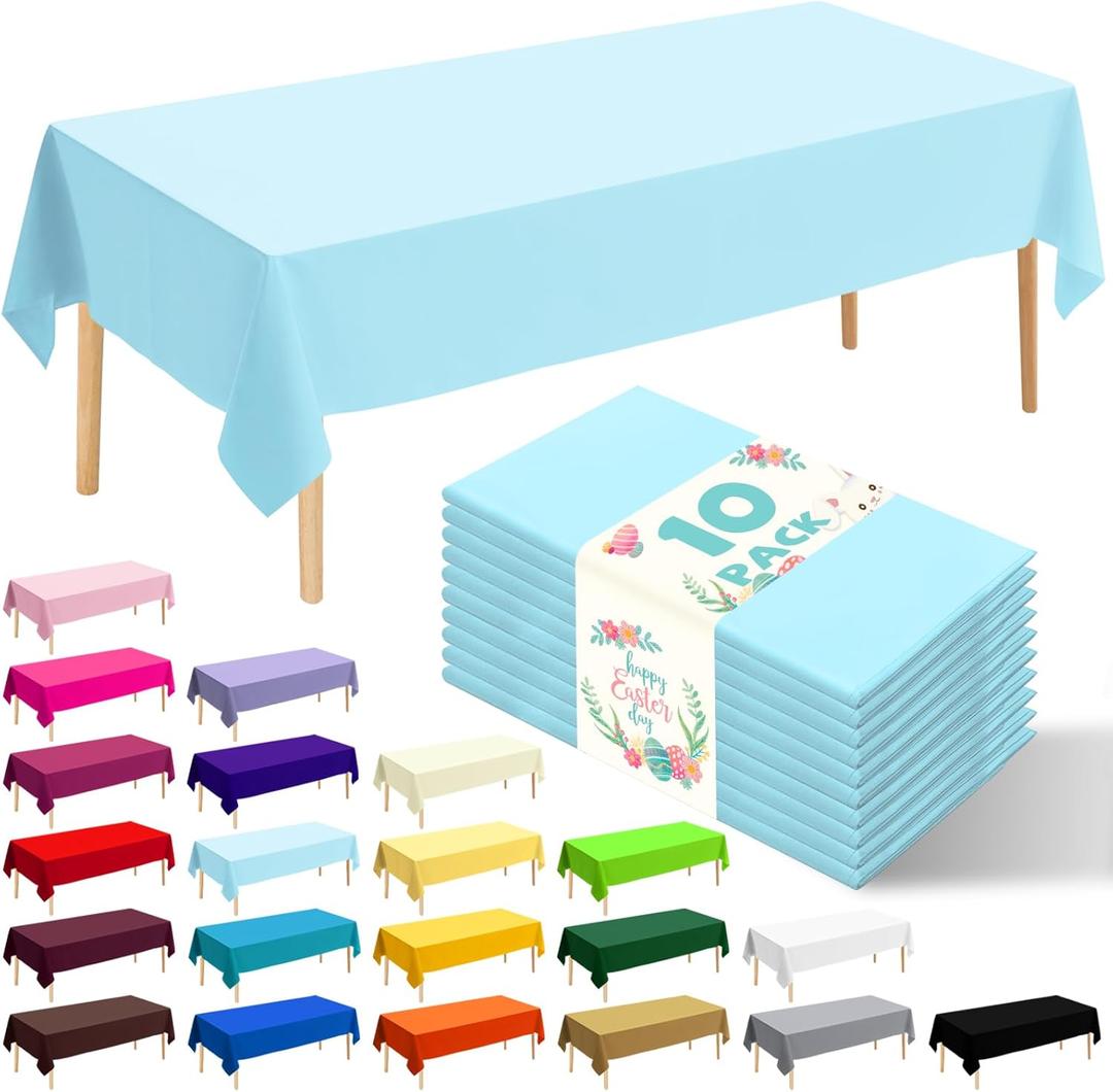 10 Pack Premium Disposable Plastic Tablecloth 54" X 108" Rectangle Table Cover for Birthdays Weddings Christmas Anniversary Buffet Table (Light Blue)