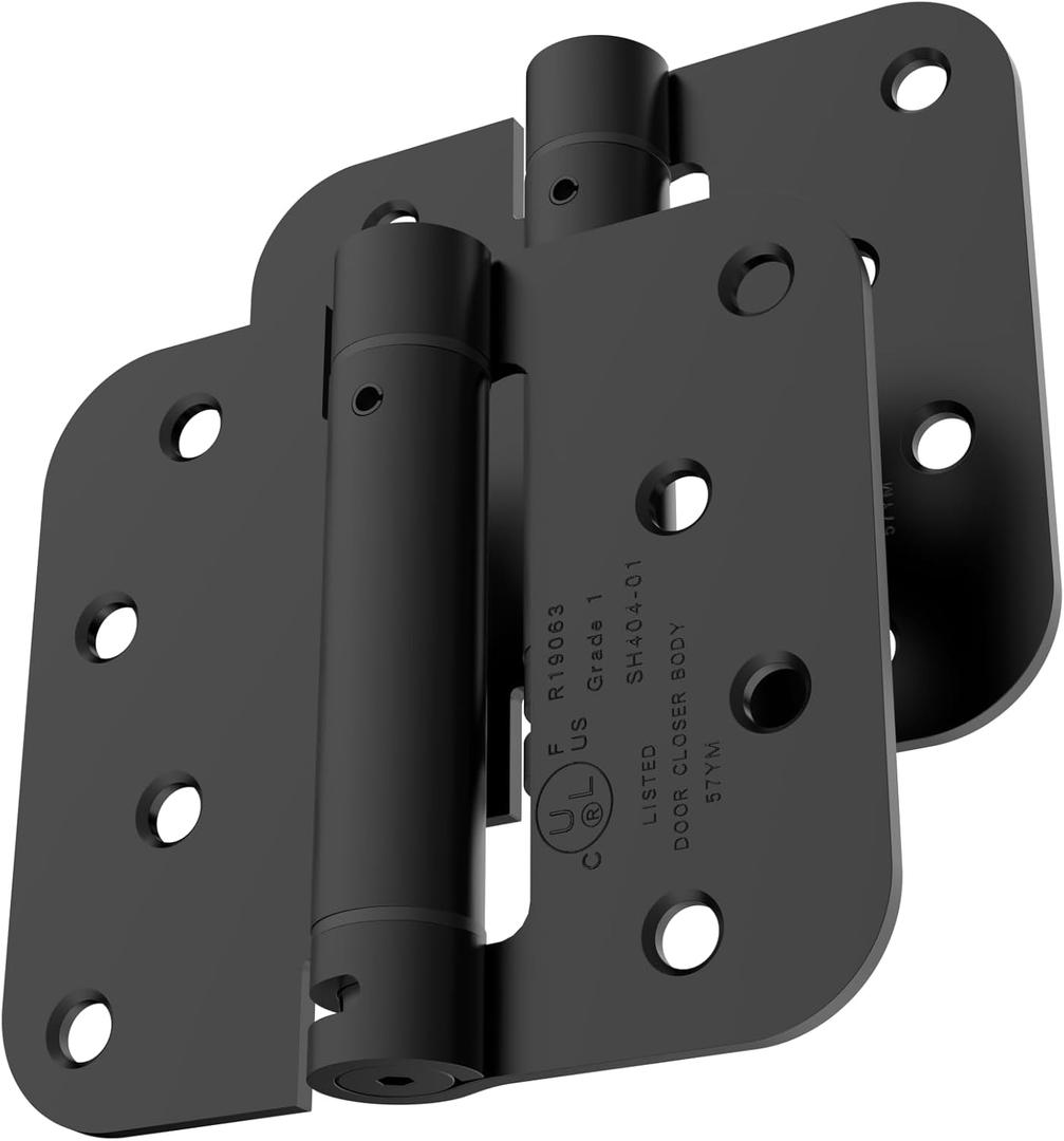 Self Closing Door Hinges, 4 Inch x 4 Inch, 5/8" Radius, UL Listed, Pack of 2, Matte Black