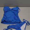 SPLENDID Women's Bikini Sets Halter Triangle String Textured Swimsuit Tie Side Two Piece Bathing Suit, Blue, XS