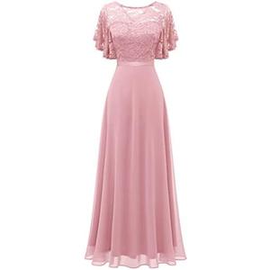 DRESSTELLS Womens Formal Dresses for Wedding Guest Bridesmaid Long Prom Empire Waist Lace Dress Evening Gown 2025, size Large