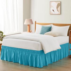 Entisn Teal Adjustable Bed Skirt for King & Cal King Size Bed - with 18 Inch Tailored Drop, Wrap Around Bed Skirts with Adjustable Elastic Belt for Easy Fitting - Wrinkle & Fade Resistant, King/Cal King + 18" Drop, Teal
