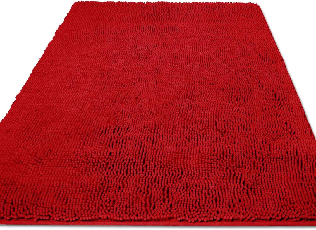 Yeaban Bathroom Runner Rug 36 x 60 Inch  Thick Chenille Long Bath Mat | Absorbent and Washable Extra Large Bath Rug Non-Slip, Soft Runner Rug for Bathroom, Shower, Sink - (Red)