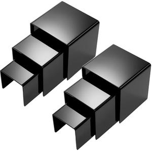 Chuangdi 2 Sets Acrylic Display Risers, Product Stand, Jewelry Display Riser Shelf Showcase Fixtures for Dessert Cupcake Candy Figure Treat Action Showcase(Black,Medium Set)