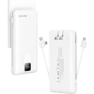 Charmast Portable Charger with Built-in Cables and Wall Plug, 20000mAh 20W USB C Power Bank Fast Charging Battery Pack Compatible with iPhone iPhone 16/15/14/13 Series, Samsung Google iPad etc (White)