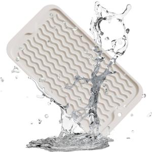 ZLR Silicone Dish Drying Mat for Kitchen Counter, Eco-Friendly Fast Dry Dish Mat, Easy Clean Multi Usage Drying Matt, Heat Resistant Trivet, 6" x 12" Extra Small, Cassava White