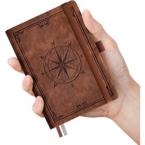 AHGXG Small Lined Pocket Journal Notebook for Men - 256 Numbered Pages College Ruled B6 Mini Journal, Vintage Soft Leather Hardcover, 80gsm Paper, for Women Work Office School, 4.1'' X 5.7''- Brown