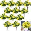 12 Pcs Spring Flowers Artificial Yellow Flowers Outdoor 13.78" UV Resistant Silk Spring Floral Arrangements Azalea Faux Flowers for Outdoor Planters Porch Patio Balcony Garden Vase Table Decor