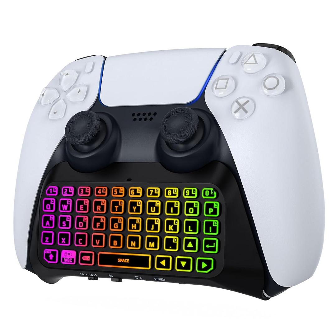 MoKo RGB Backlight Keyboard for PS5 Controller, Bluetooth Wireless Mini Gamepad Chatpad for PlayStation 5 with Upgraded Built-in Speaker & 3.5mm Audio Jack for PS5 Controller Accessories